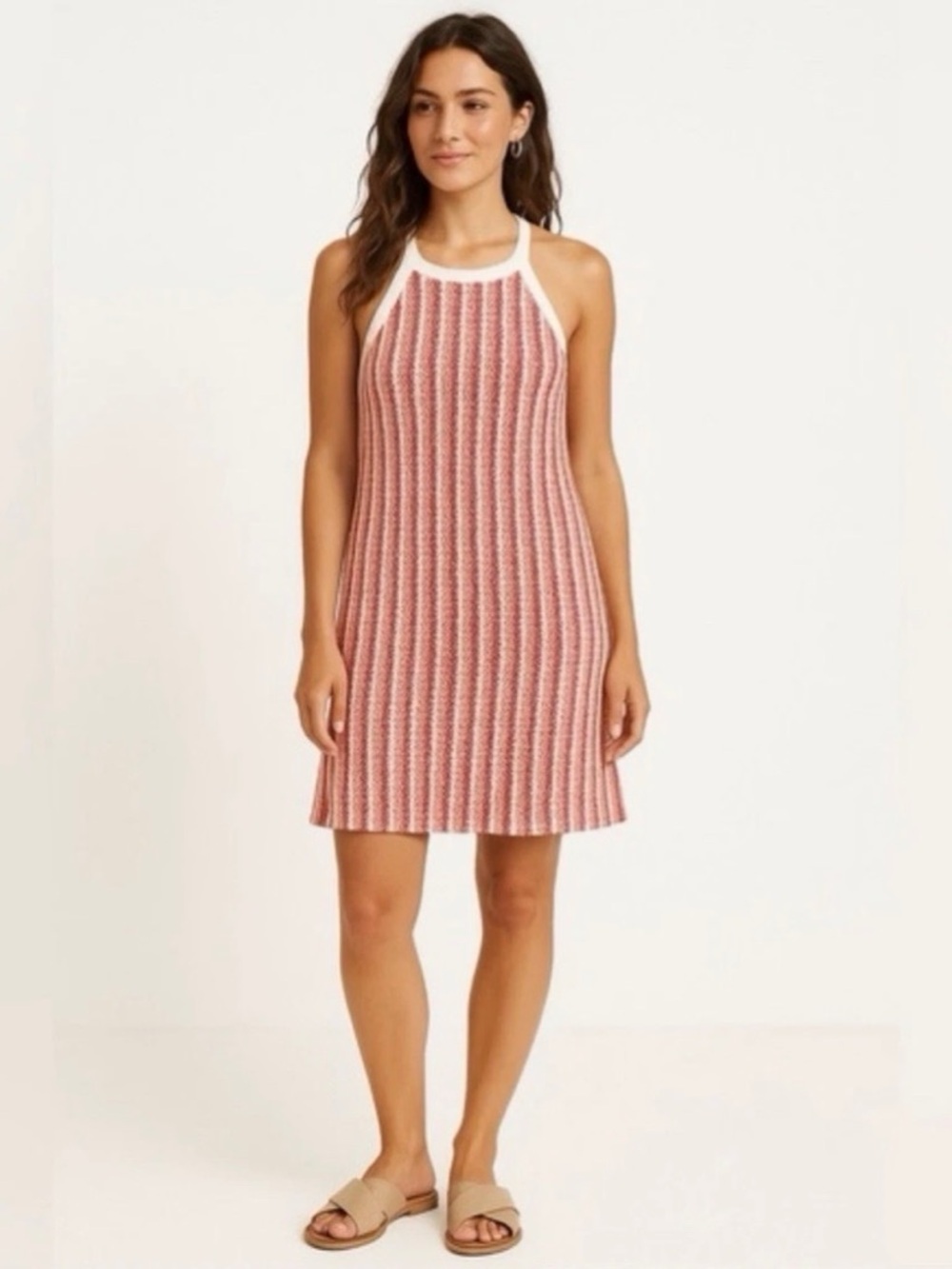 C&C California Pink Striped Halter Knit Mini Dress